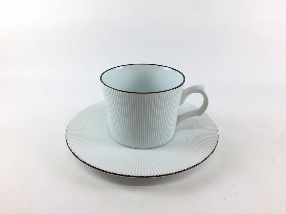 渕錆白磁ブラスト　鎬コーヒーカップ&ソーサー　200cc　有田焼(j.R)