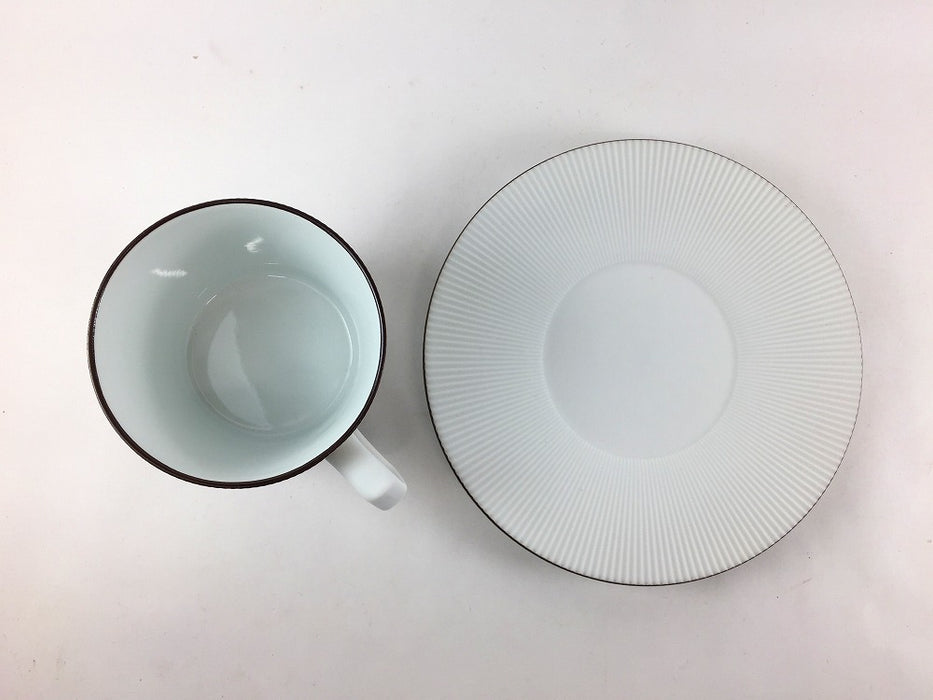 渕錆白磁ブラスト　鎬コーヒーカップ&ソーサー　200cc　有田焼(j.R)