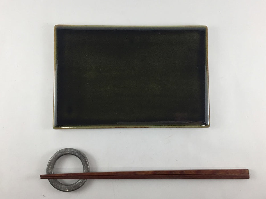 【SALE】三つ足長角プレート　苔色　有田焼【訳あり】