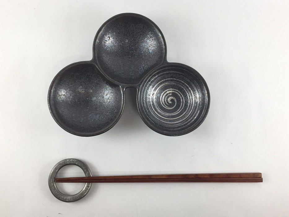 三品小皿　黒鉄1銀かすり　18cm　有田焼
