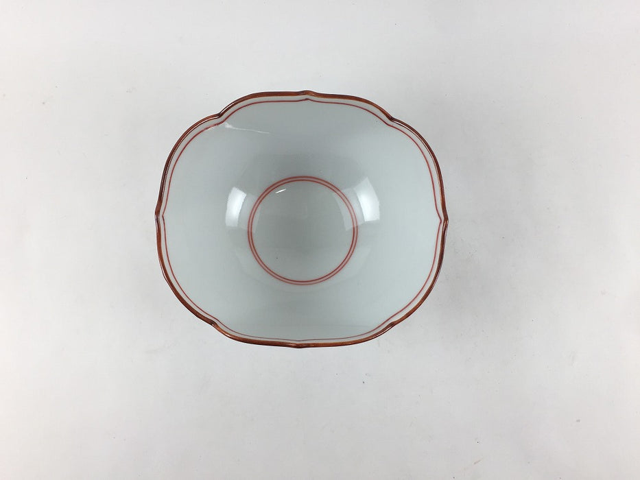 【SALE】110桔梗楕円小鉢　渕錆見込赤筋　11cm　波佐見焼 【訳あり】