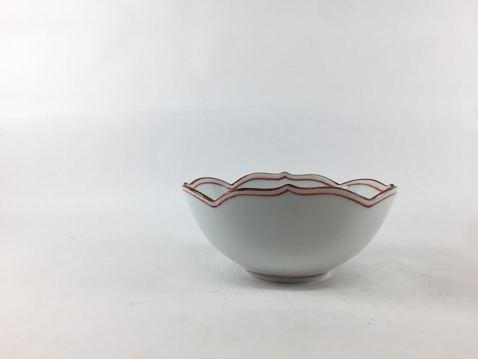 【SALE】110桔梗楕円小鉢　渕錆見込赤筋　11cm　波佐見焼 【訳あり】