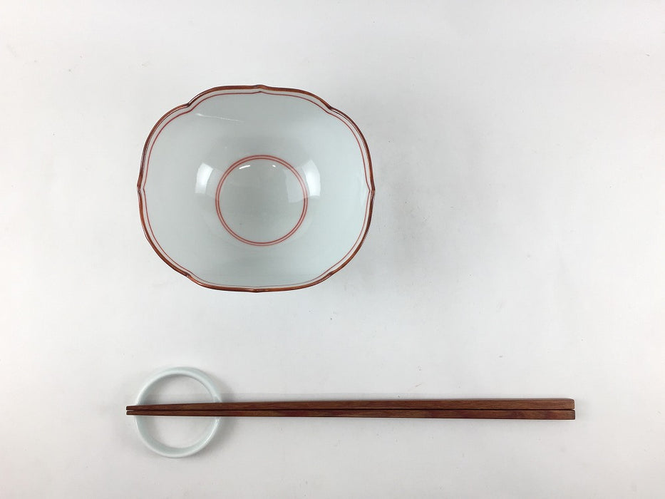 【SALE】110桔梗楕円小鉢　渕錆見込赤筋　11cm　波佐見焼 【訳あり】