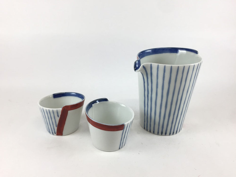 50cc曲げ輪盃珍味　十草赤帯　5cm　有田焼(j.R)