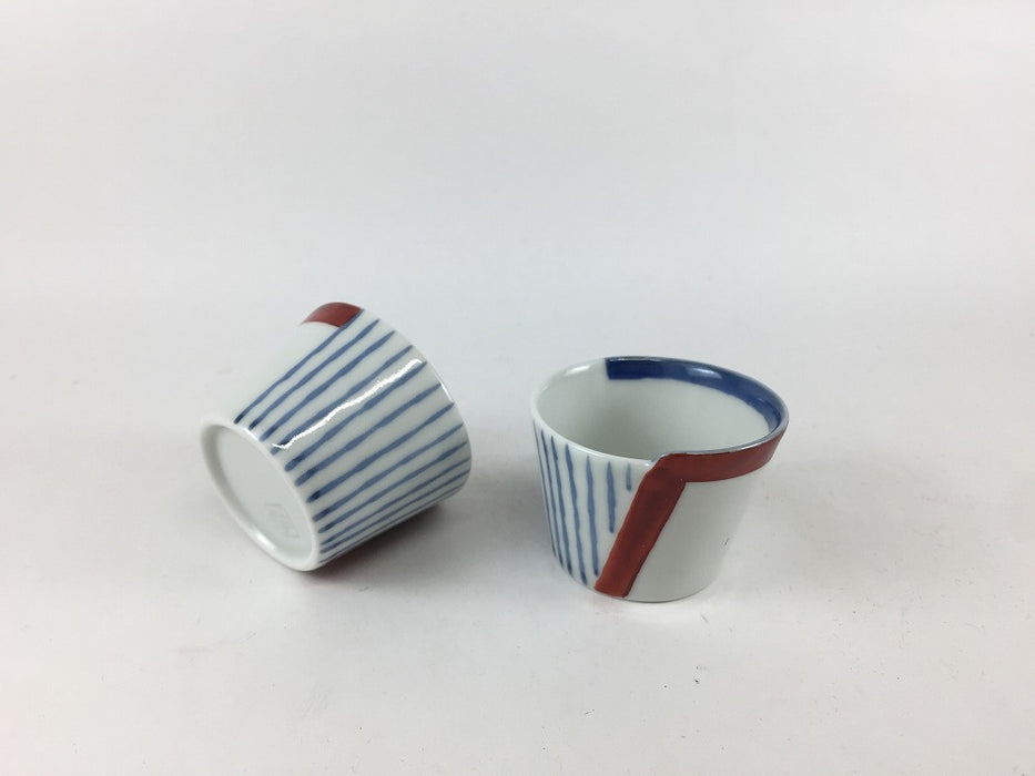 50cc曲げ輪盃珍味　十草赤帯　5cm　有田焼(j.R)