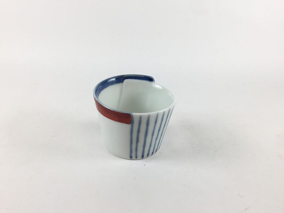 50cc曲げ輪盃珍味　十草赤帯　5cm　有田焼(j.R)