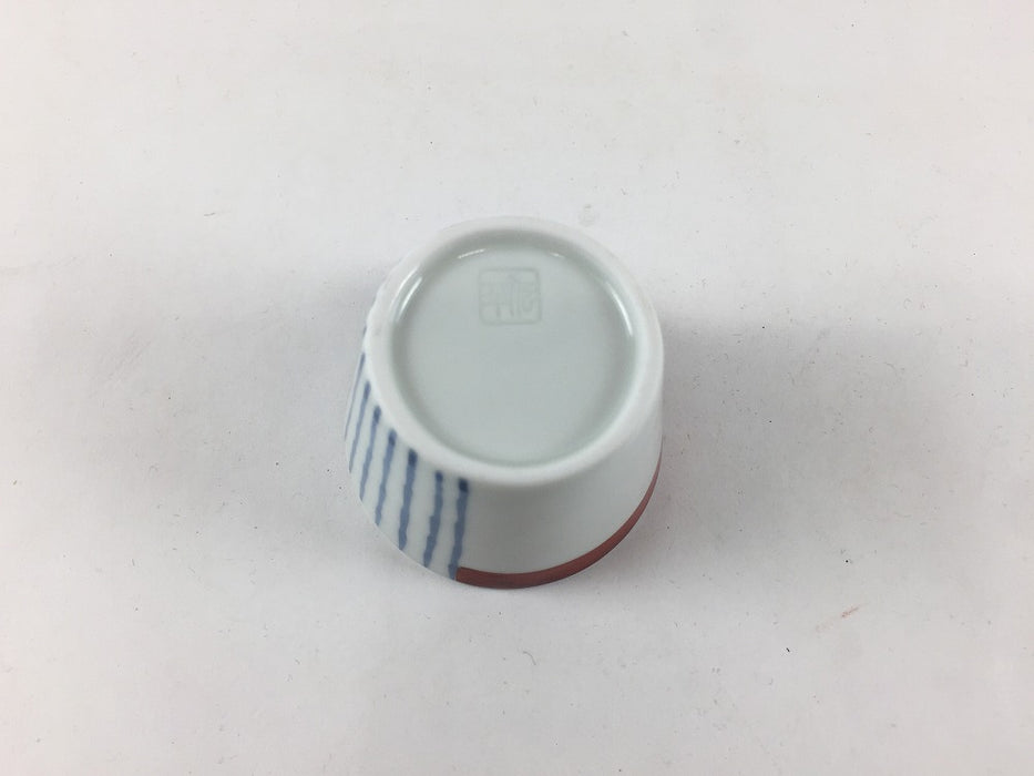 50cc曲げ輪盃珍味　十草赤帯　5cm　有田焼(j.R)