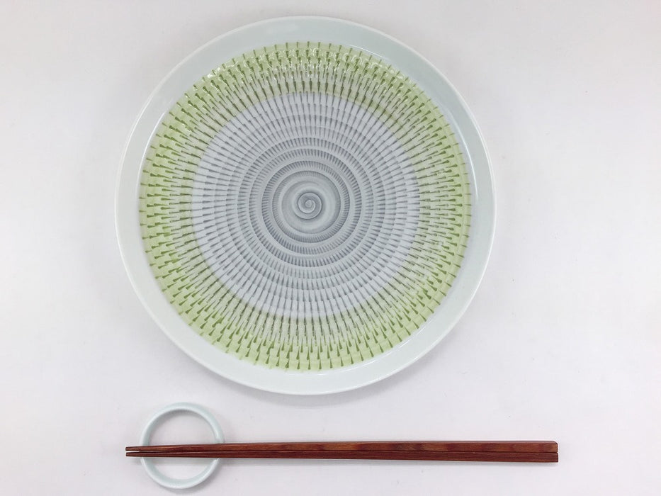 【SALE】色染流し21cm丸プレート　(グリーン/レッド/ブルー) 　波佐見焼【訳あり】