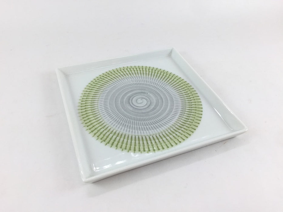 【SALE】色染飛びカンナスクエア皿(中)　グリーン　13cm　　波佐見焼【訳あり】