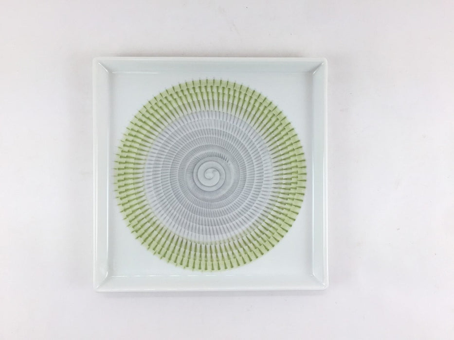 【SALE】色染飛びカンナスクエア皿(中)　グリーン　13cm　　波佐見焼【訳あり】