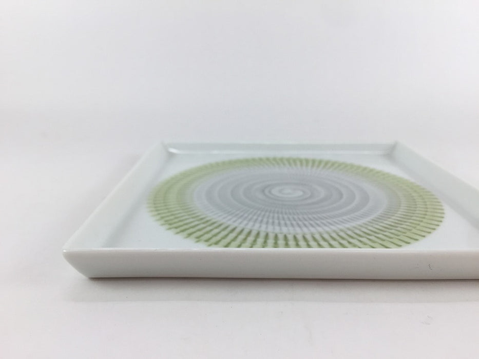 【SALE】色染飛びカンナスクエア皿(中)　グリーン　13cm　　波佐見焼【訳あり】