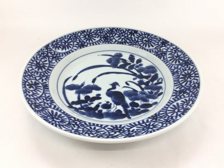 【SALE】24cmリム皿　呉須花鳥唐草　美濃焼【訳あり】