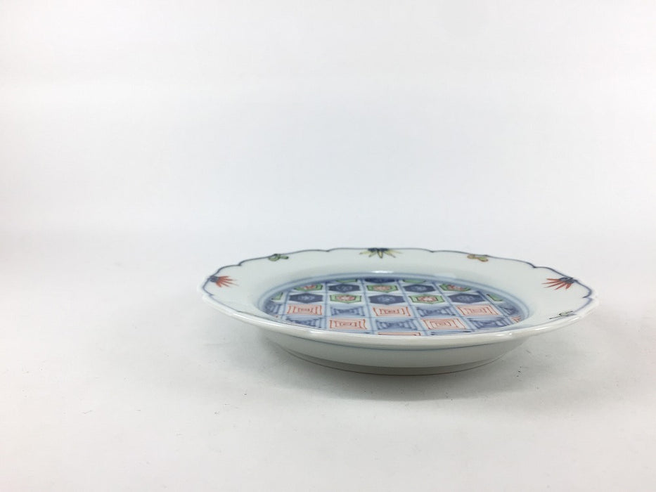 13cm輪花小皿　染錦更紗紋　7cm　有田焼　(j.R)