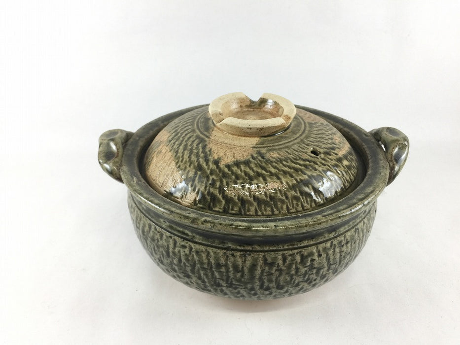 【SALE】19cmリム鉄鉢鍋(650cc)織部流し　伊万里焼(j.R)【訳あり】