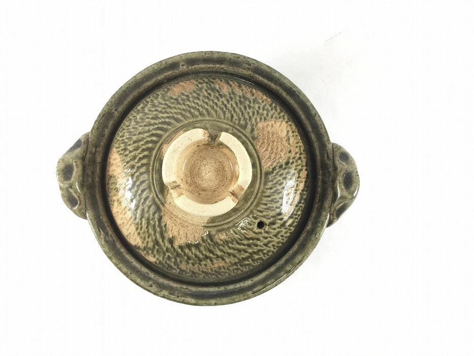 【SALE】19cmリム鉄鉢鍋(650cc)織部流し　伊万里焼(j.R)【訳あり】