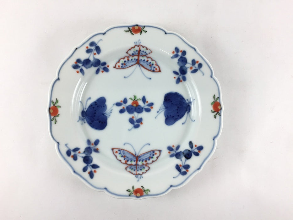 13cm輪花小皿　(染付芙蓉手双鹿図/天啓花蝶)　7cm　有田焼　(j.R)