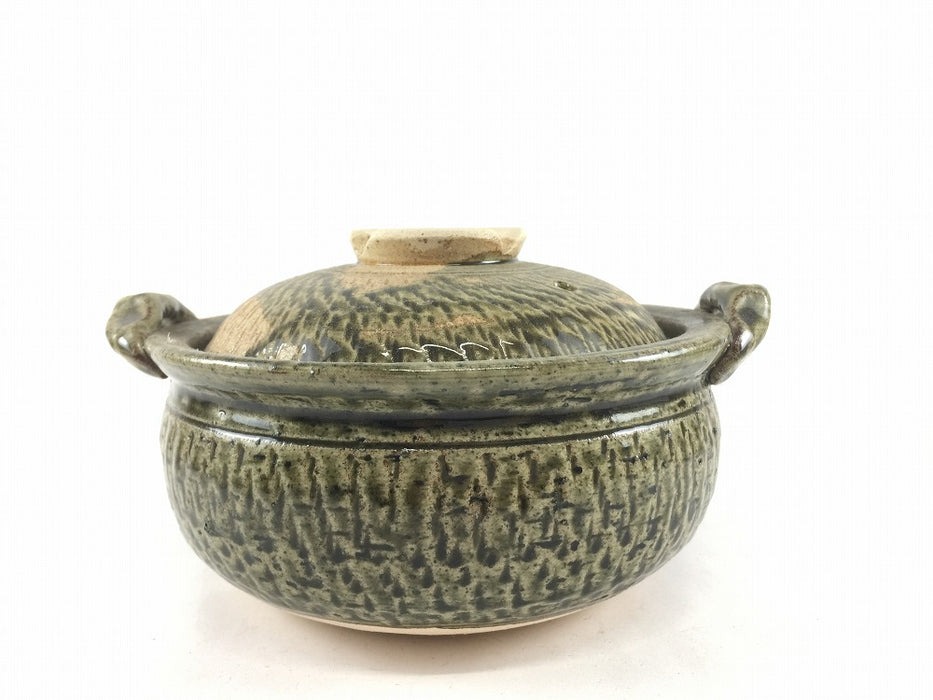 【SALE】19cmリム鉄鉢鍋(650cc)織部流し　伊万里焼(j.R)【訳あり】