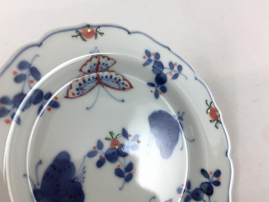 13cm輪花小皿　(染付芙蓉手双鹿図/天啓花蝶)　7cm　有田焼　(j.R)