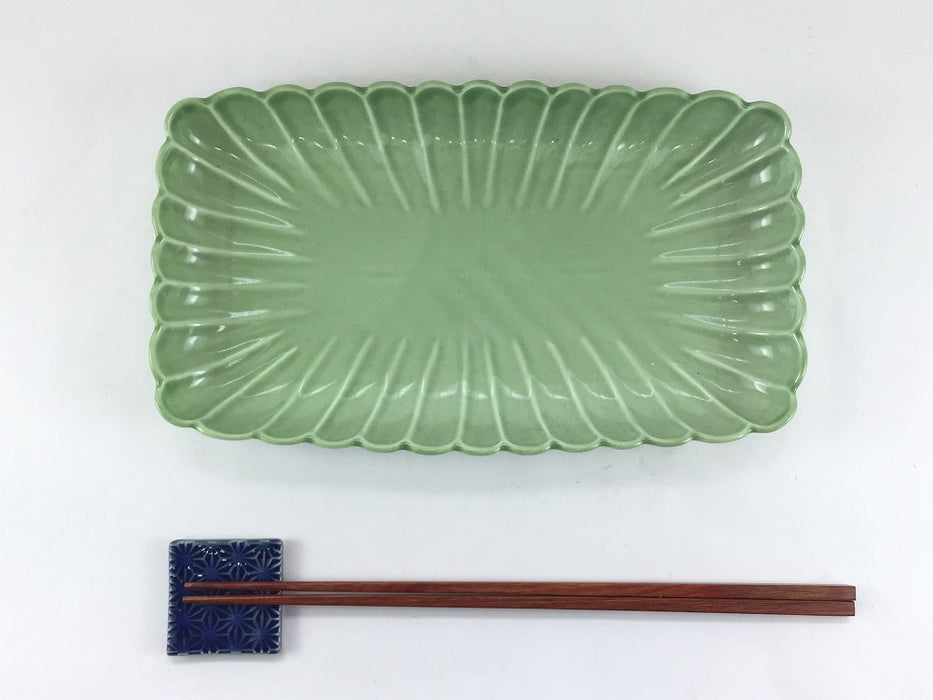 【SALE】23cm菊長皿　若草色　波佐見焼 【訳あり】