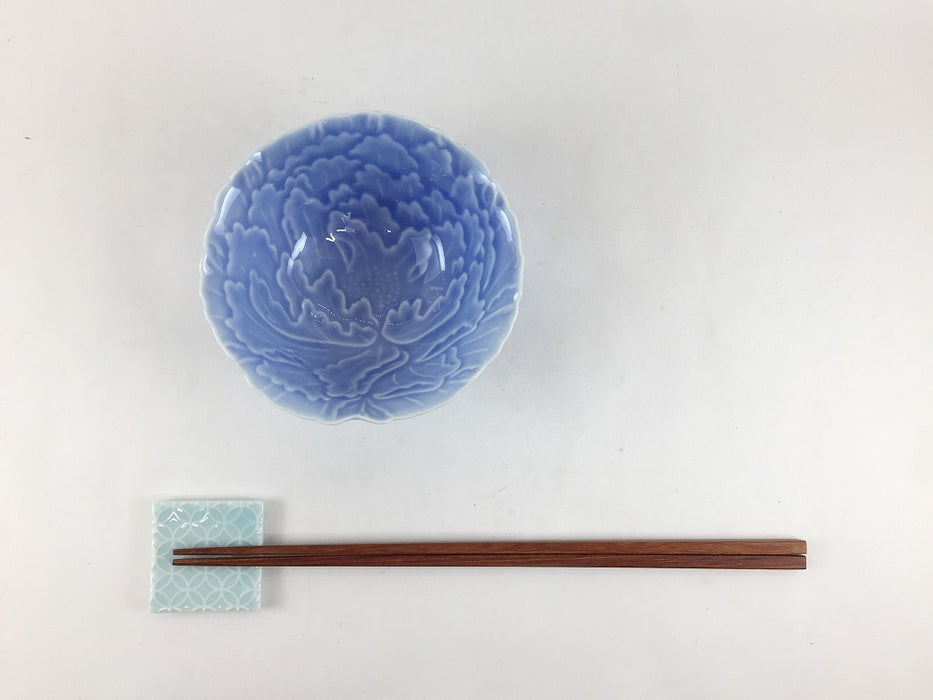 牡丹彫中付　薄ルリ　10cm　有田焼　(j.R)