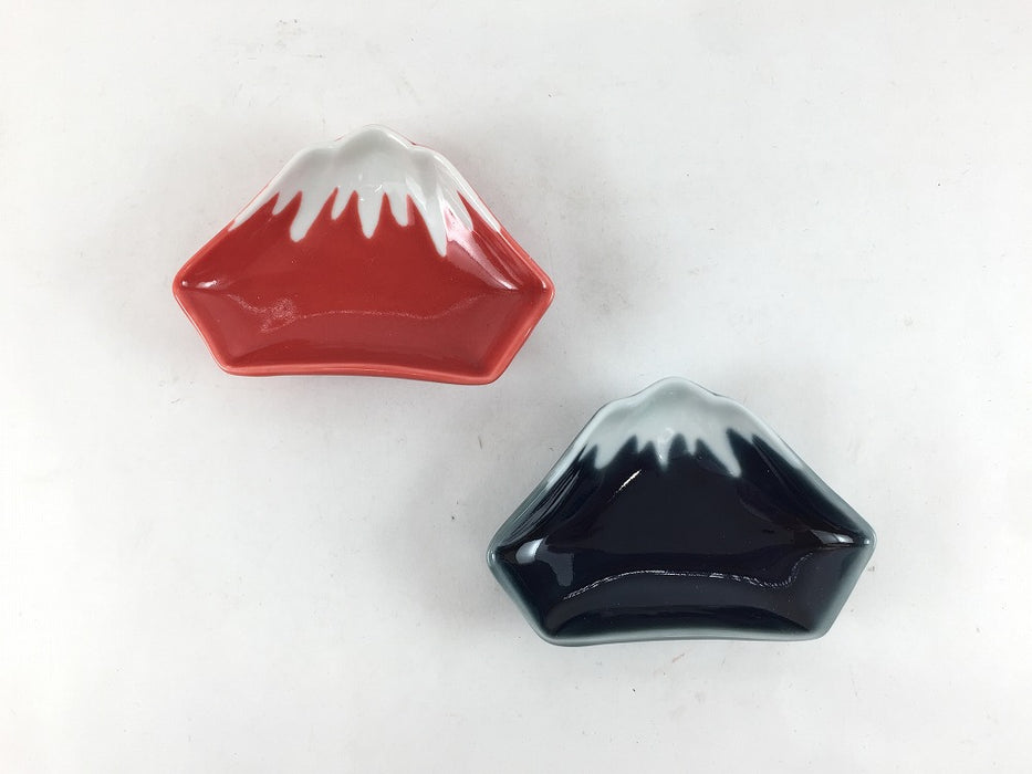 富士山型手塩皿　冠雪(赤/藍)　8cm　有田焼(j.R)