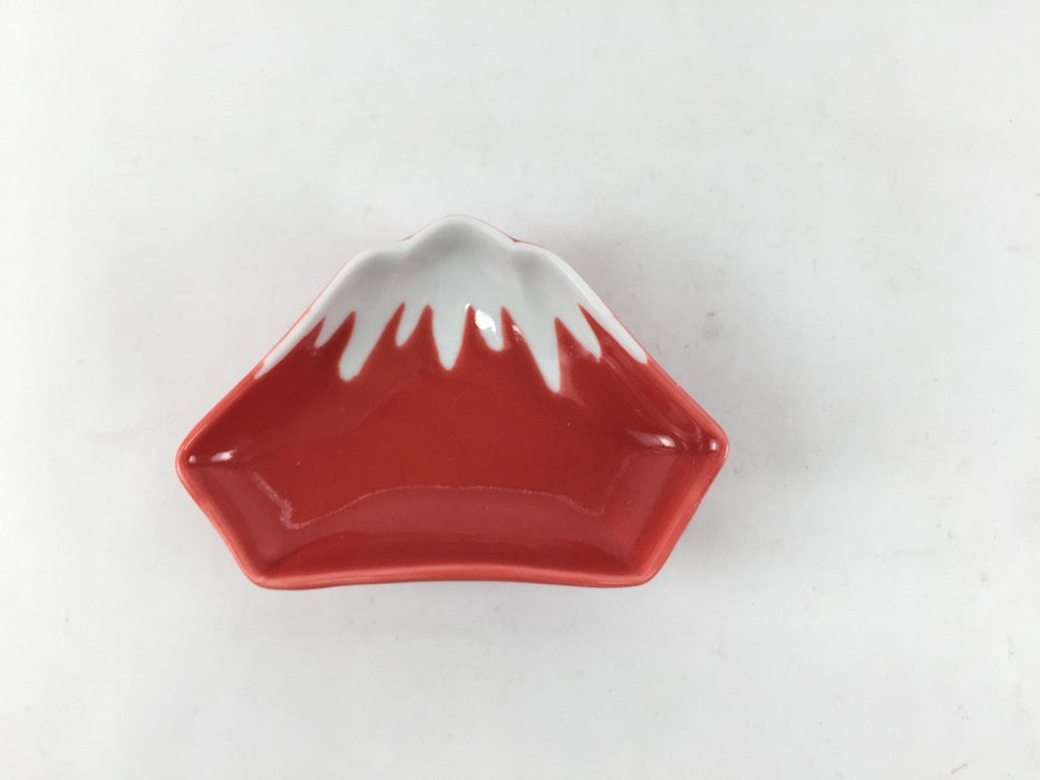 富士山型手塩皿　冠雪(赤/藍)　8cm　有田焼(j.R)
