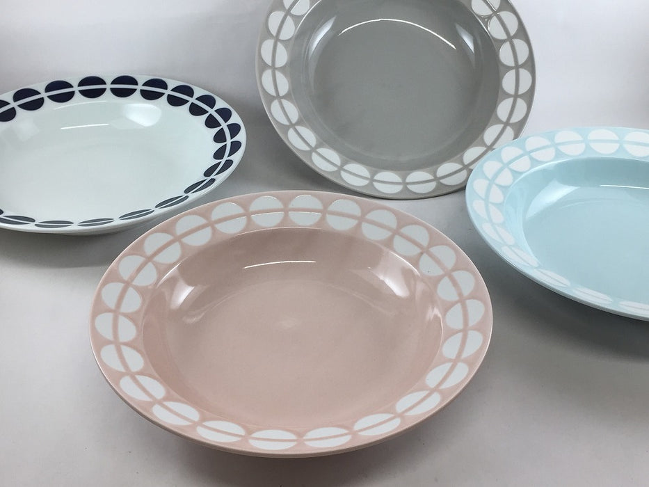 【SALE】25cmリムボウル　コインドット(ホワイト/グレー/ピンク/ブルー)　波佐見焼 【訳あり】