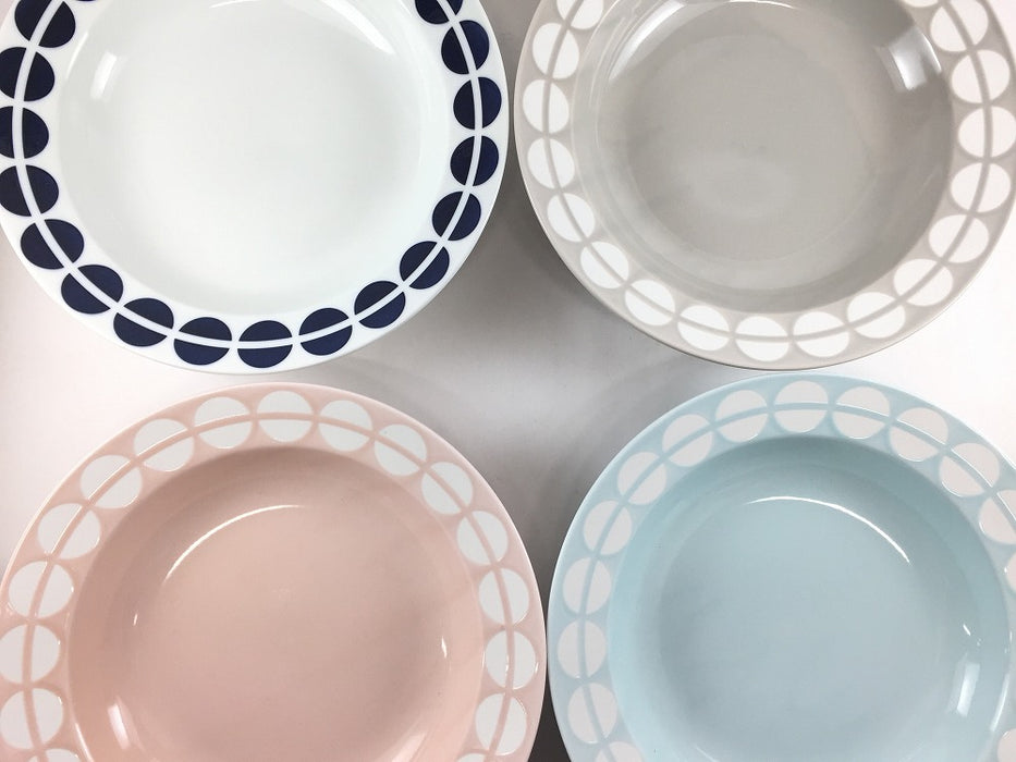【SALE】25cmリムボウル　コインドット(ホワイト/グレー/ピンク/ブルー)　波佐見焼 【訳あり】