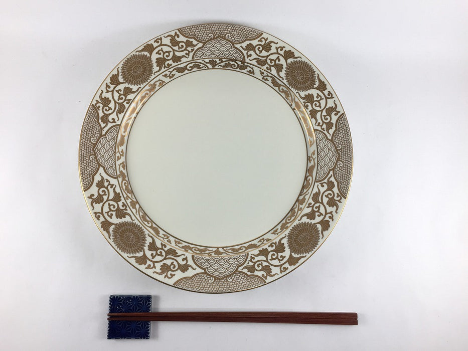 【SALE】255リム皿　乳白金彩菊華紋　25.5cm　有田焼【訳あり】