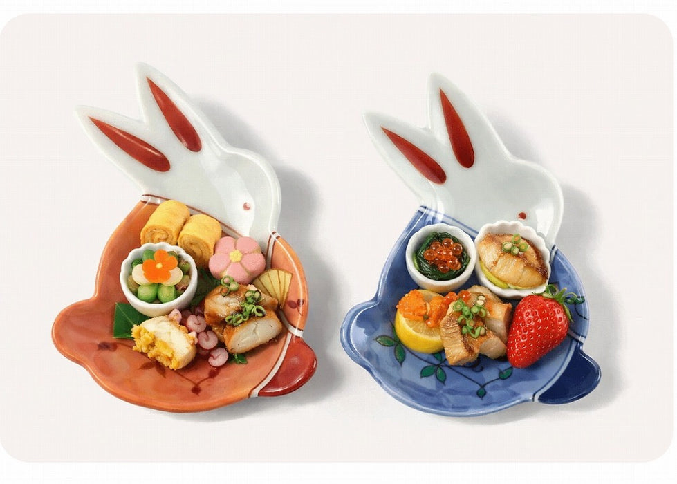 13cmうさぎ銘々皿　唐草雛(女雛/男雛)　有田焼(j.R)