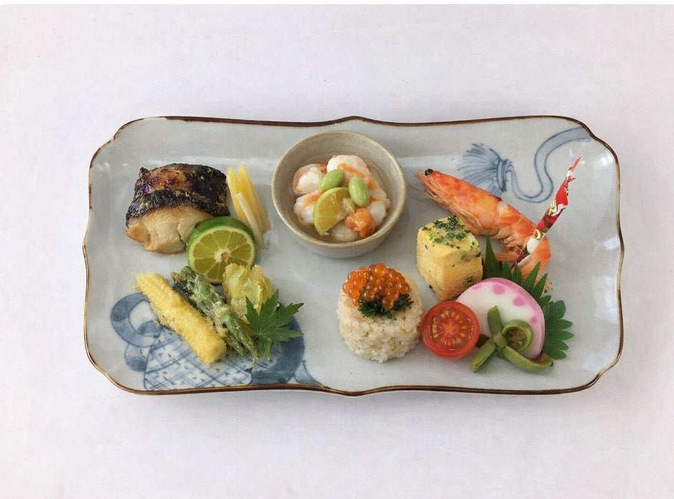 23cm桔梗長皿.古有田瓢　伊万里焼