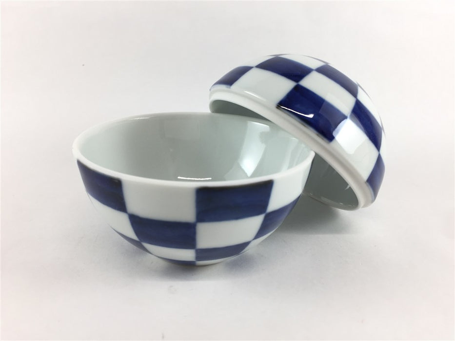95玉蓋物　青市松　9cm　有田焼(j.R)