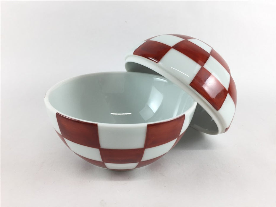 95玉蓋物　赤市松　9cm　有田焼(j.R)