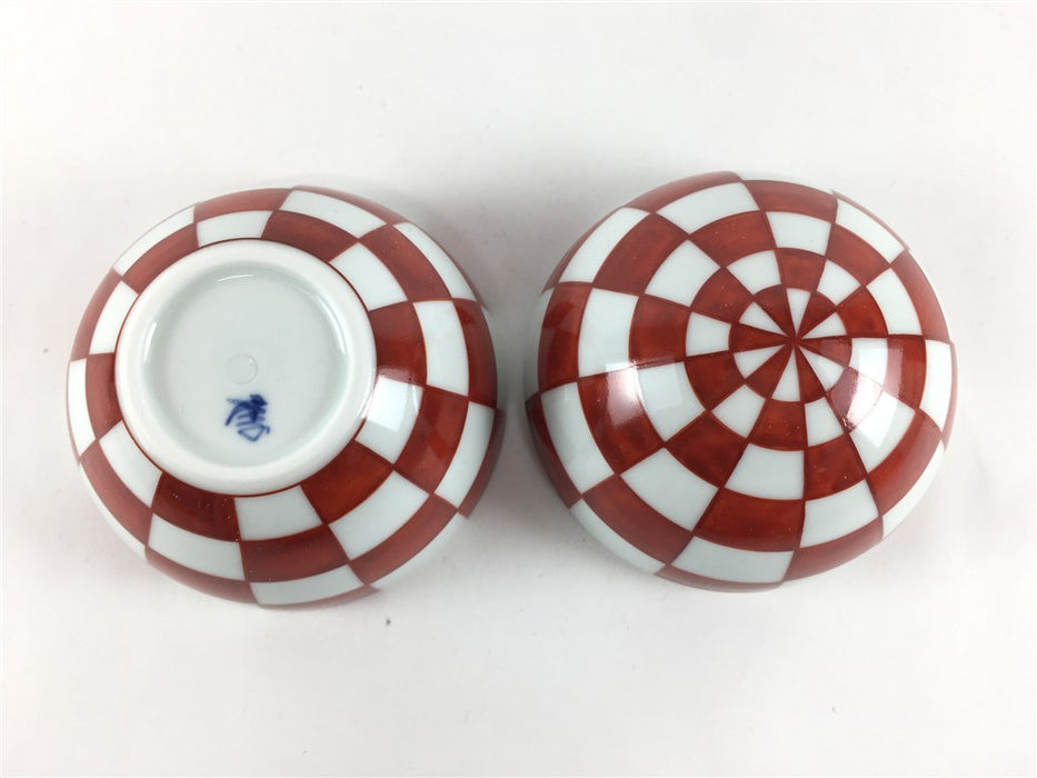 95玉蓋物　赤市松　9cm　有田焼(j.R)