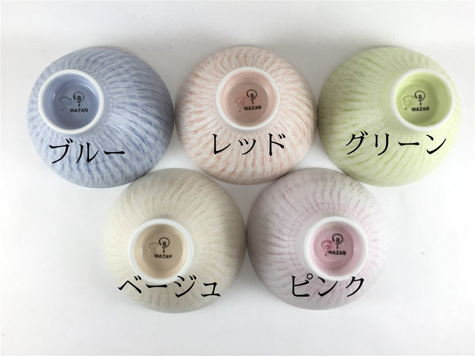 さざなみ　丸飯碗　(レッド/ピンク/グリーン/ブルー/ベージュ)　12cm　波佐見焼 (j.R)