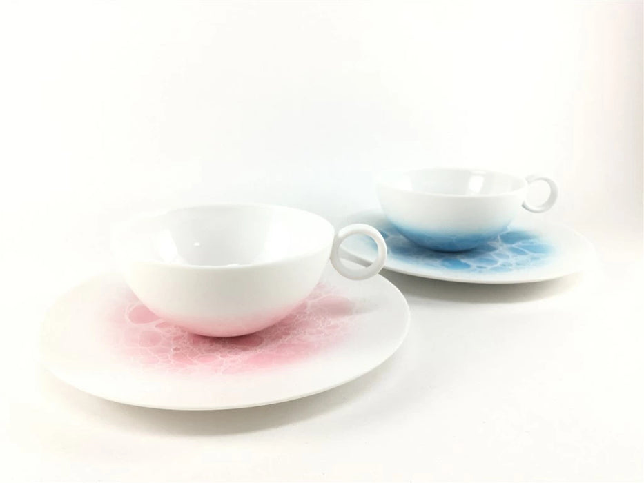 【ティー/カップソーサー】紅茶碗皿(190cc)　ES白泡(ピンク/ブルー)　有田焼