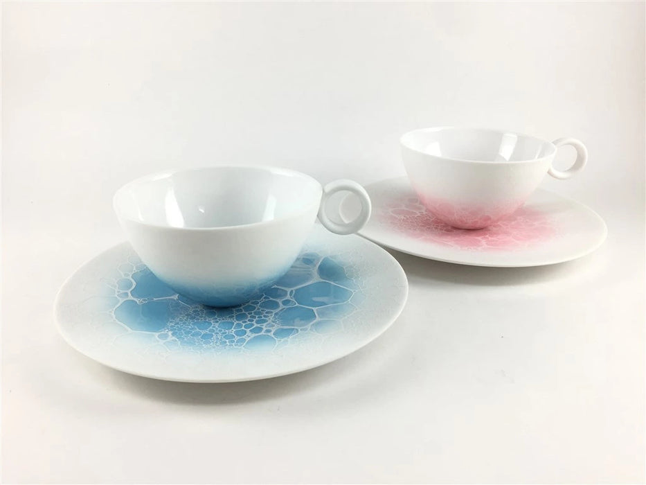 珈琲碗皿(190cc)　ES白泡(ブルー/ピンク)　有田焼