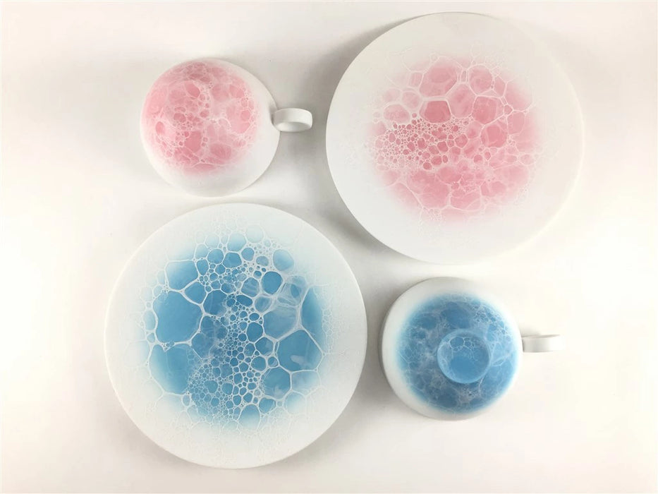 珈琲碗皿(190cc)　ES白泡(ブルー/ピンク)　有田焼