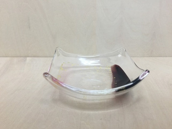 【SALE】玻璃の匠12cm四方鉢.金箔紫瑠璃　国産　tsuji328【在庫20】
