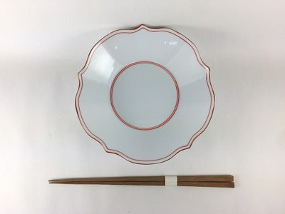 渕錆 見込筋 花型深皿　(赤/青)　16.5cm　波佐見焼