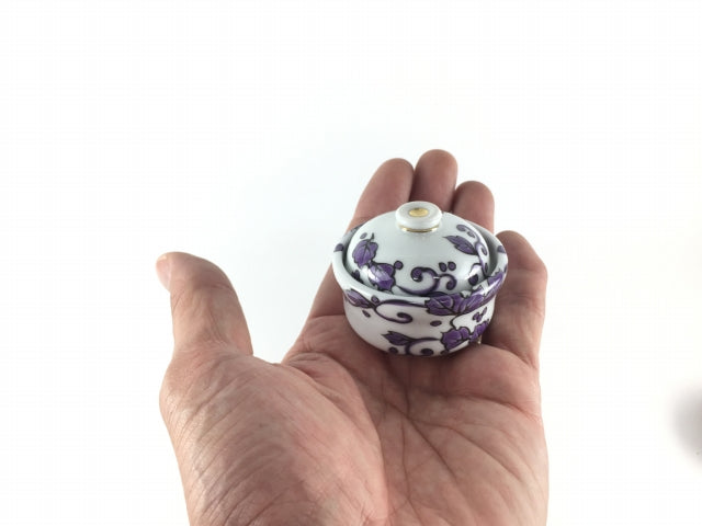 5.5cm豆蓋物　唐草(紫/緑/黄/赤)　有田焼