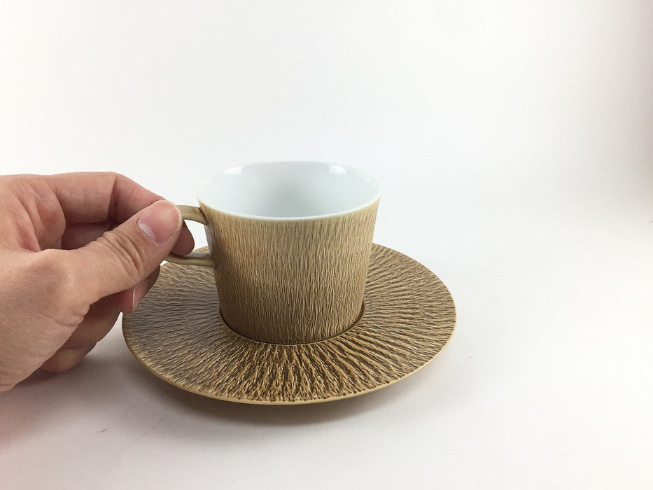 Yコーヒーカップソーサー　(200cc/φ8)　茶錆釉飛び鉋　有田焼　(j.R)