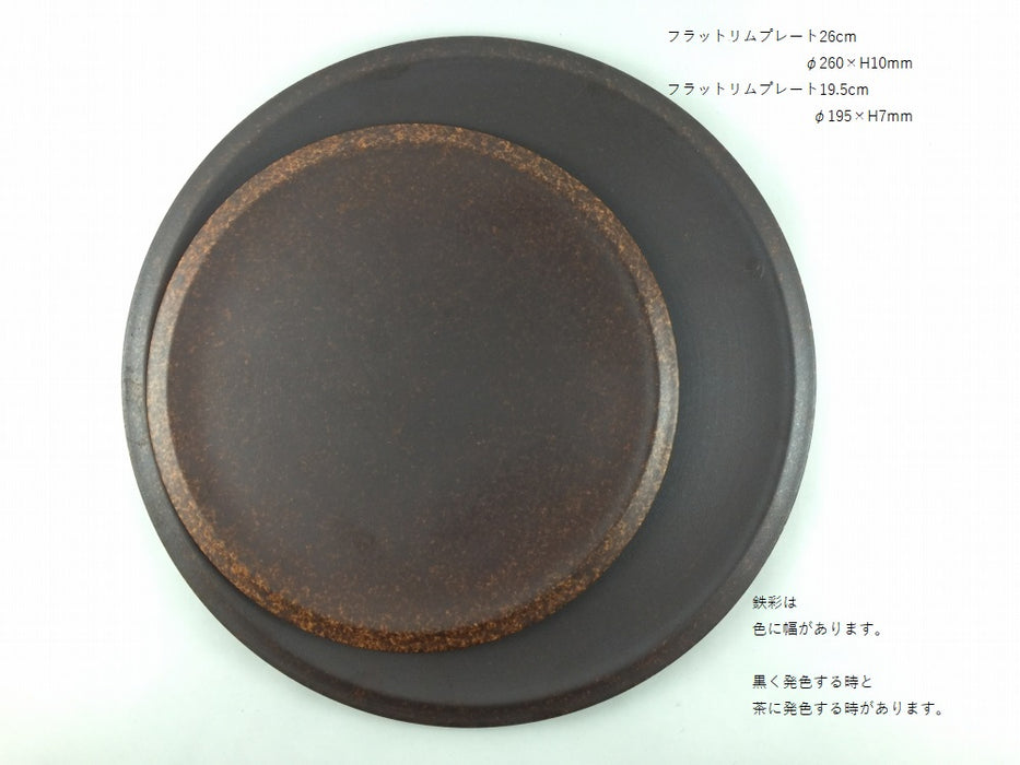 フラットリムプレート　鉄彩　19.5cm　伊万里焼　(j.R)