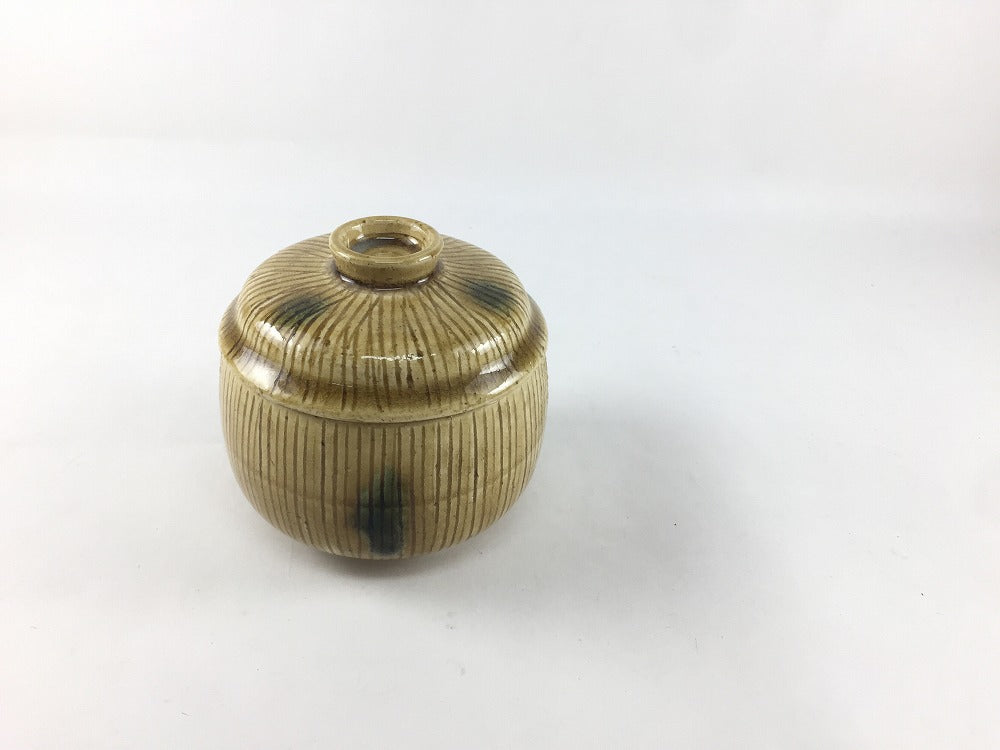 SALE】80茶碗蒸し.黄瀬戸線彫織部吹 波佐見焼【蓋物/小蓋物/茶碗蒸し
