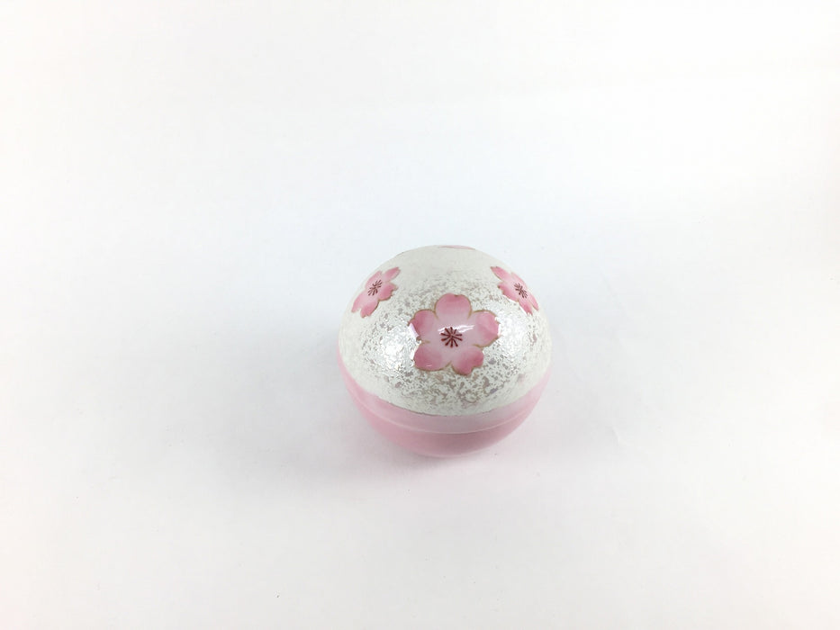 75玉蓋物.薄ピンク光彩桜　7.5cm　有田焼