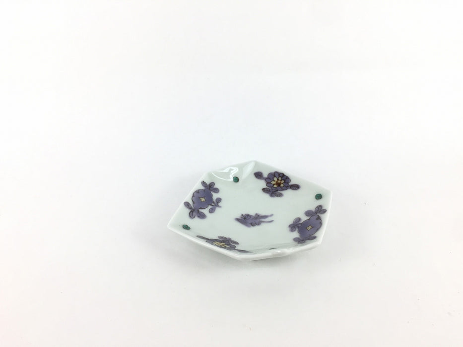 【皿/小皿】錦七宝小花(紫)折り紙型手塩皿　伊万里焼瀬兵窯