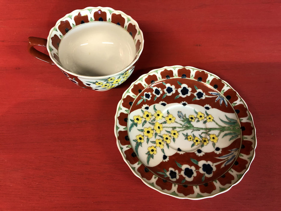 珈琲碗皿(トルコ鍋島.赤花の道)　波佐見焼　コーヒー碗皿