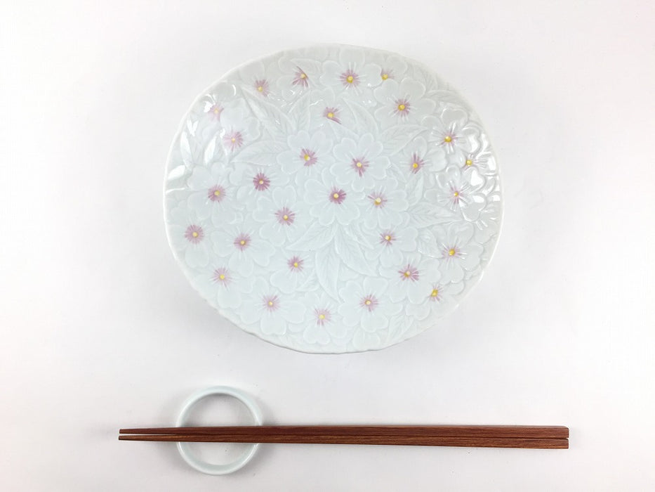 【SALE】桜彫楕円浅鉢(吹き)　17cm　有田焼