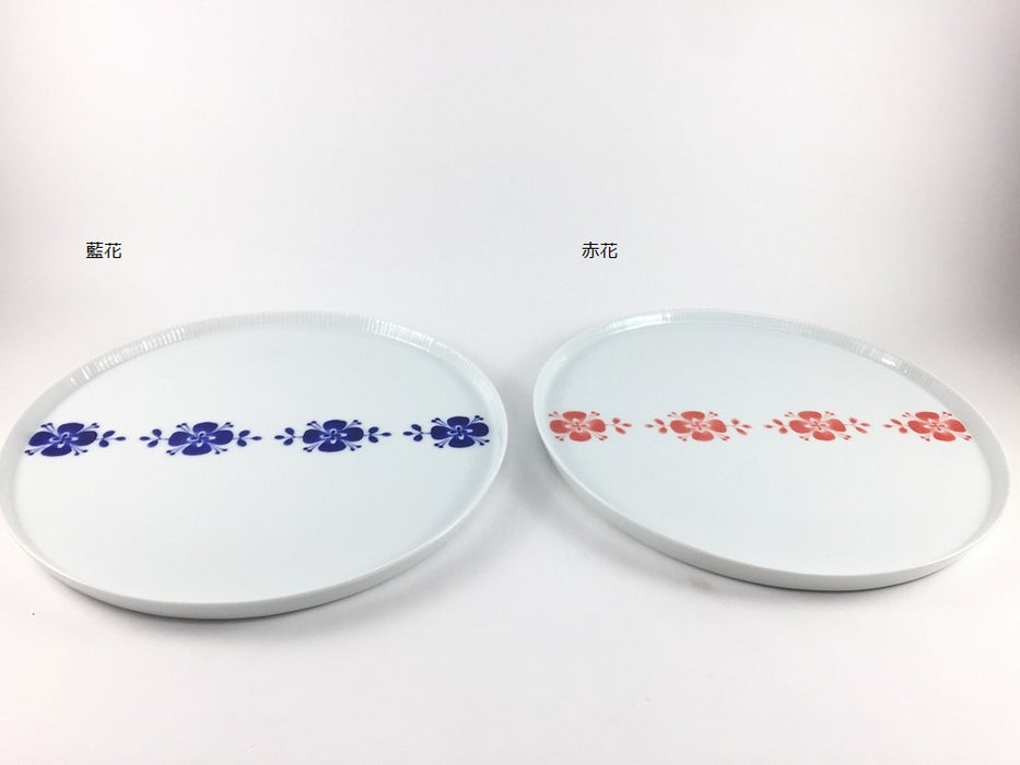 245e-plate　(藍花/赤花)　24.5cm　波佐見焼　(j.R)