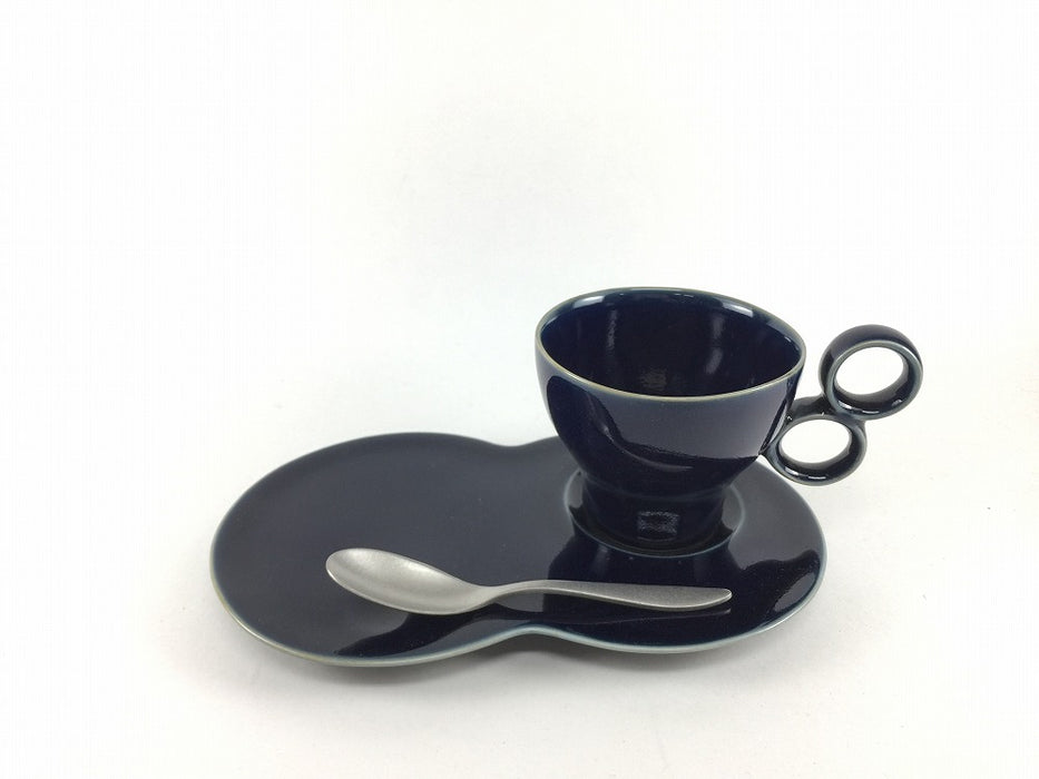 【SALE】【訳あり】【コーヒー碗皿】180ccリングカップ&ソーサー(紺)　有田焼【在庫1】